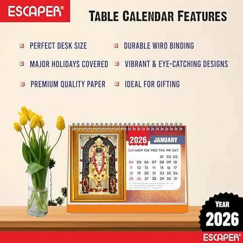 ESCAPER Shree Ram 2026 Desk Calendar – Ram Lalla & Hanuman Photos, Devotional Ram Ji & Ram Darbar Table Calendar for Daily Inspiration, Hindu Calendar 2026 - Image 4