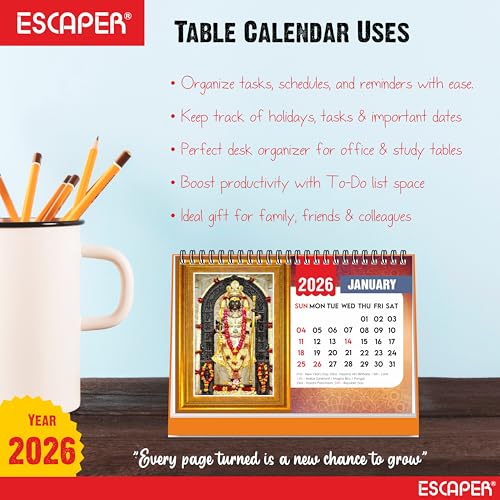 ESCAPER Shree Ram 2026 Desk Calendar – Ram Lalla & Hanuman Photos, Devotional Ram Ji & Ram Darbar Table Calendar for Daily Inspiration, Hindu Calendar 2026 - Image 5