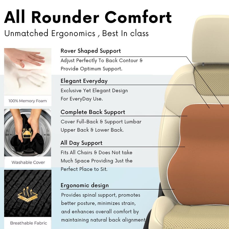 RIPOSEV Rover Back Support Pillow for Office Chair Back Support Pillow for Car, Computer, Gaming Chair, Memory Foam Back Cushion for Pain Relief Improve Posture, Adjustable Straps. (Tan) - Image 4
