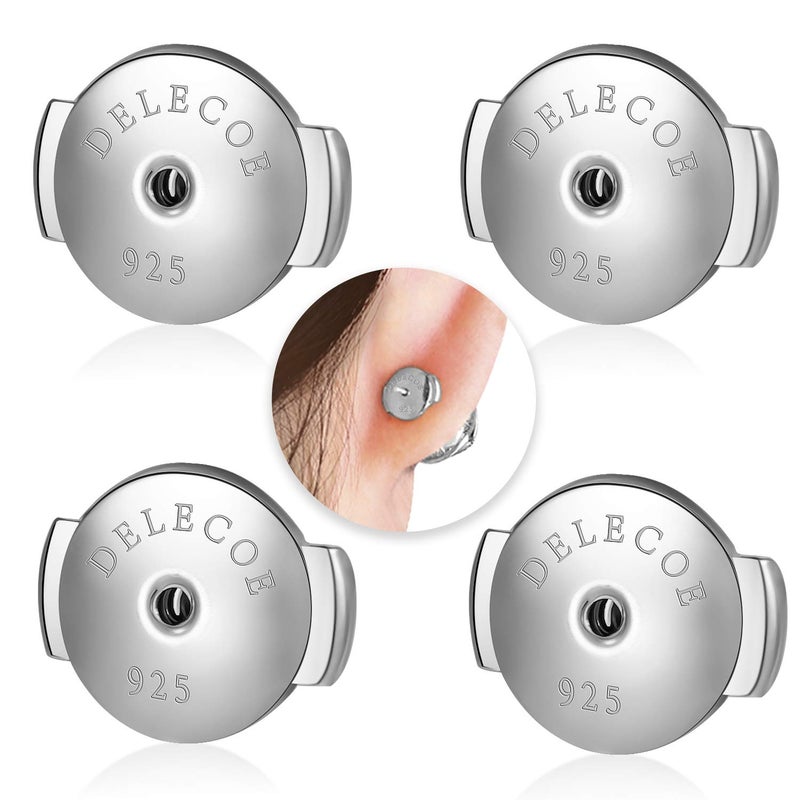 2 Paris Sterling Silver Locking Earring Backs Replacements for Diamond Studs 18K White Gold Plated Screw Earring Backs Secure Hypoallergenic Secure Earring Backs No Fading Comfort Earring Backs