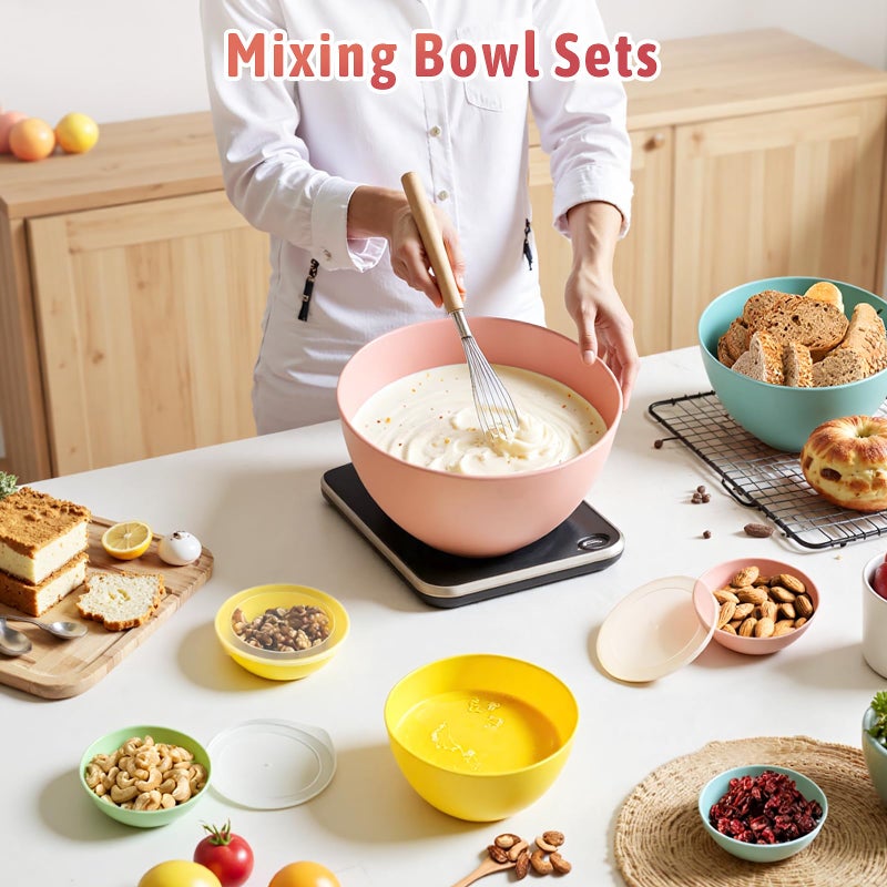 Freshmage 16 Piece Plastic Mixing Bowls with Lids Set - Nesting Bowls Set includes 8 Prep Bowls and 8 Lids, 2-in-1 Spoon-Fork, Large Salad Bowl for Preparing, Serving, and Storing, Dishwasher & Microwave Safe - Image 2