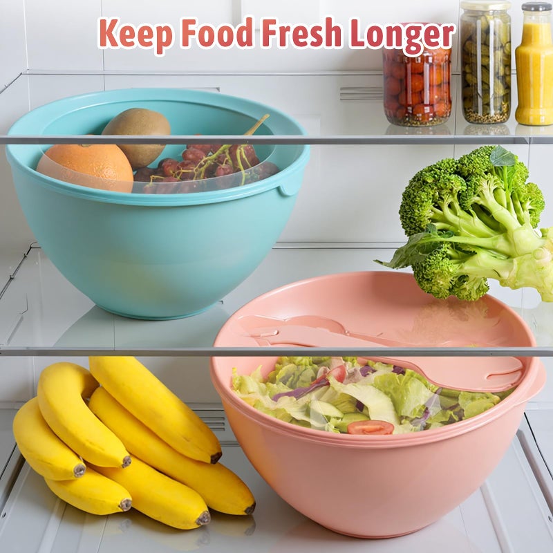 Freshmage 16 Piece Plastic Mixing Bowls with Lids Set - Nesting Bowls Set includes 8 Prep Bowls and 8 Lids, 2-in-1 Spoon-Fork, Large Salad Bowl for Preparing, Serving, and Storing, Dishwasher & Microwave Safe - Image 5
