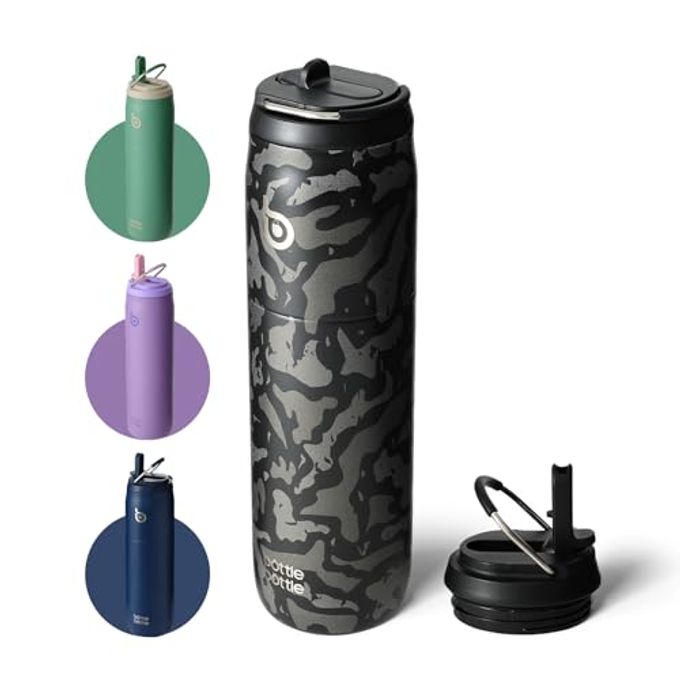 BOTTLE BOTTLE Stainless Steel Water Bottle with Straw and Lid 32 oz Vacuum Insulated Cup Stay Cold and Hot, Leak-Proof Wide Mouth Water Bottles for Men,Black Camouflage
