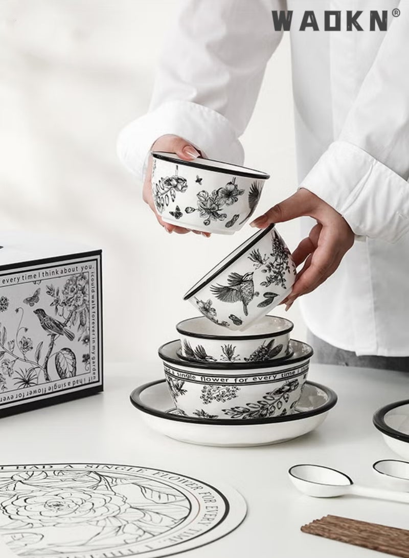 دبليو أيه أو كي أن مجموعة أدوات مائدة سيراميك من بينيليا فلاور، صندوق هدايا لشخص واحد، تتضمن وعاءً واحدًا، طبقًا واحدًا، كوبًا واحدًا، ملعقة واحدة، عيدان طعام - Image 4