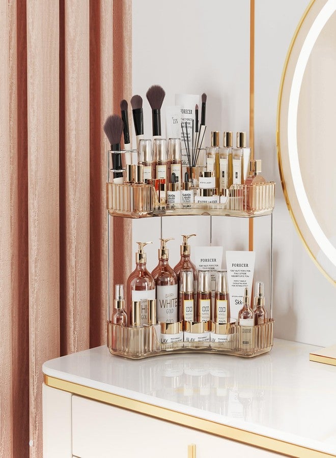 Asayuee 2-Tier Corner Bathroom Counter Organizer with Top Toothbrush Holders,Large Makeup Organizer Countertop with Brush Holder,Skincare Organizers Corner,Exquisite Vanity Organizer (Gold, 2 Tier) - Image 3