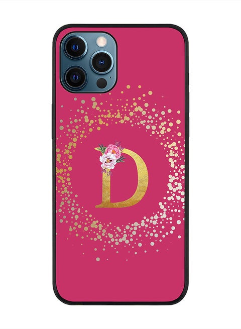 Rugged Black edge case for Apple iPhone 12 Pro Max, Soft Flexible Phone case Custom Monogram Initial Letter Floral Pattern Alphabet - D (Dark Pink Rose)