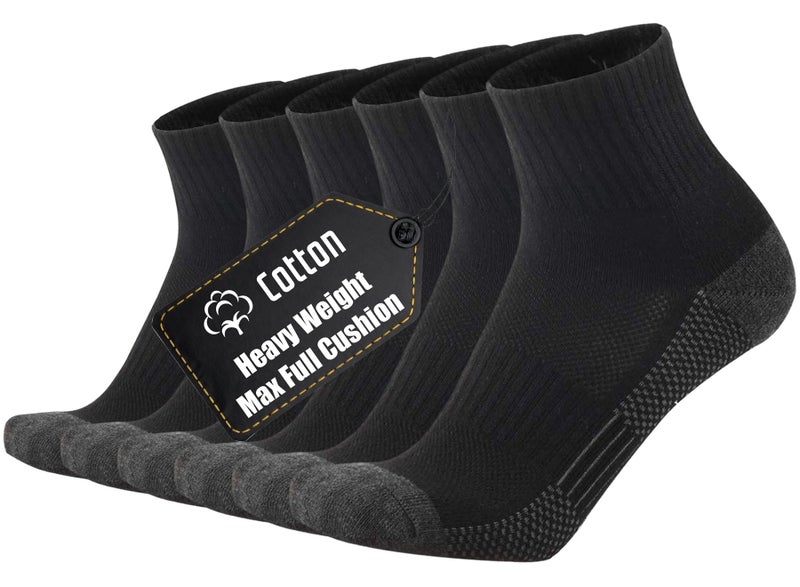 ONKE Max Cushion Low Cut Quarter Socks for Men Athletic Running Training Workout Sports Exercise Breathable Moisture Control(Black L)