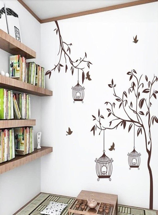 Walltech Set of 2 Wall Sticker Flower Vase Red and Free Bird Cage Brown Wall Sticker - Image 3