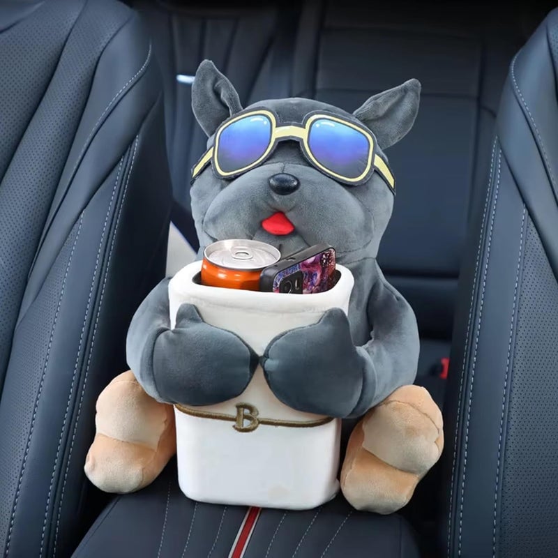 AUGEN Multifunctional Creative Car Tissue Box Car Trash Can Tissue Box 2-in-1 Plush Toy Car Interior Accessories (Biege) - Image 2