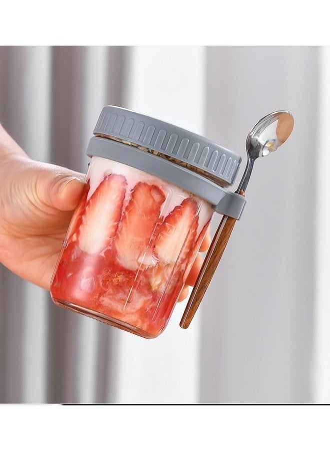 Ash & Roh Oats Glass Jars With Lids Breakfast Jars Overnight Oats Porridge Container Yoghurt Pots To Go With Lids Overnight Oats Jar For Overnight Oats Crunch Cup (Grey), 800 Ml, Blue-Green - Image 4