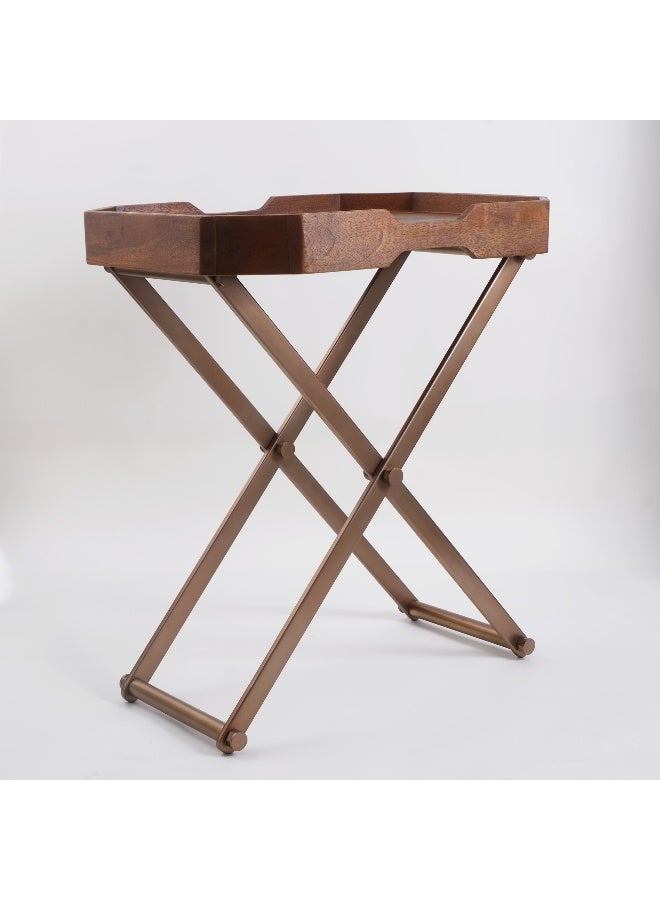 Homez Butler Table With Wood Base And Steel Leg 68*45*57Cm - Image 1