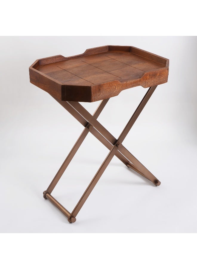 Homez Butler Table With Wood Base And Steel Leg 68*45*57Cm - Image 2
