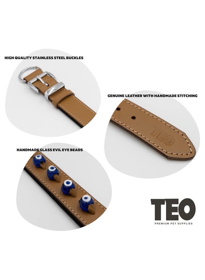 Teo Premium Pet Supplies XS Leather Dog Neck Collar Adjustable Durable Pet Collars for Dogs With Breathable Heavy Duty Rust-Proof Dog Accessories Metal Buckle Camel - Image 3