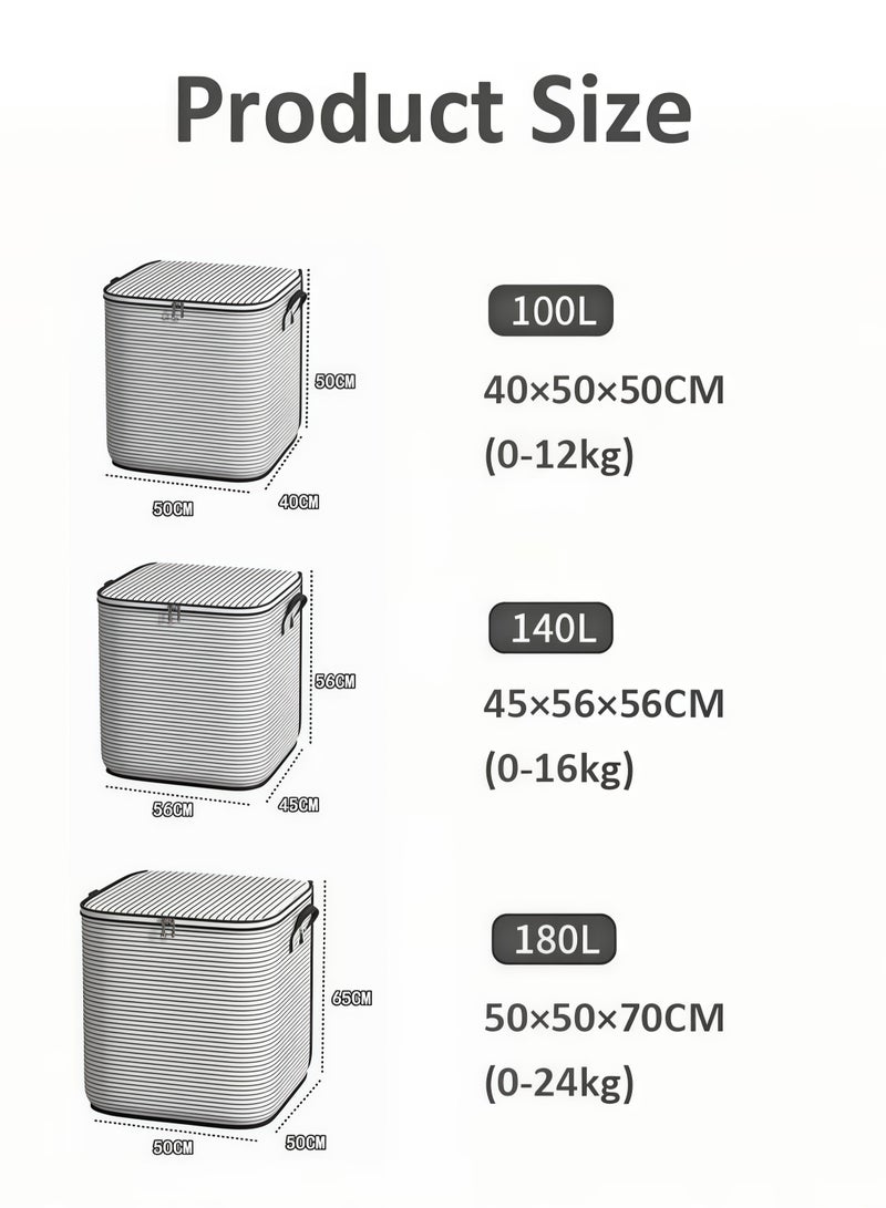 شو وو حقائب تخزين، صناديق تخزين ملابس، منظم تخزين كبير قابل للطي في الخزانة، حاويات تخزين سميكة بمقبض/سحاب متين للملابس، تخزين شديد التحمل بمقابض معززة، حقائب تخزين ملابس قابلة للطي، سلة ملابس موفرة للمساحة للسفر، مفتوحة من الأعلى، بطانيات، ألحفة، ملاءات سرير، وسائد (سعة 180 لترًا باللون الرمادي) - Image 2