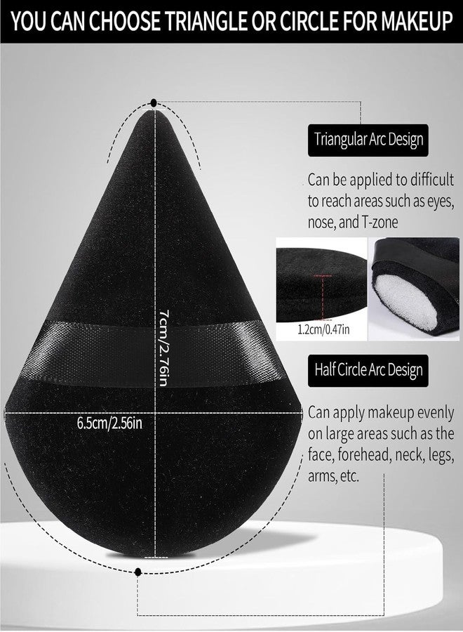 Rivtoxx Triangle Powder Puff Soft Makeup Puff Cosmetic Foundation Shape Velour Body Face Powder Puff with Strap Makeup Sponges for Contouring Loose Powder Eye Corner Beauty Makeup Tools (BLACK, 6, count) - Image 3
