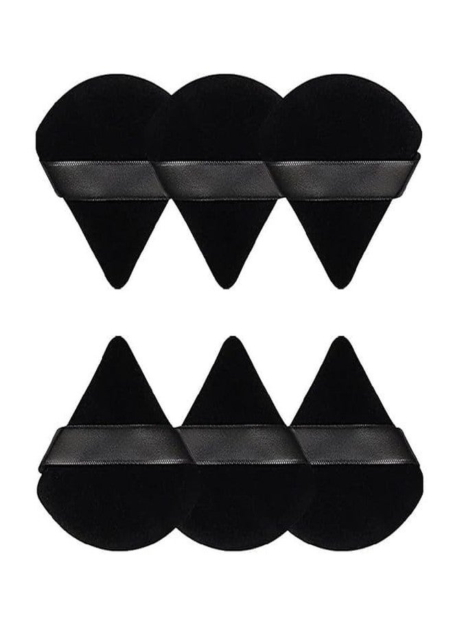 Rivtoxx Triangle Powder Puff Soft Makeup Puff Cosmetic Foundation Shape Velour Body Face Powder Puff with Strap Makeup Sponges for Contouring Loose Powder Eye Corner Beauty Makeup Tools (BLACK, 6, count) - Image 1