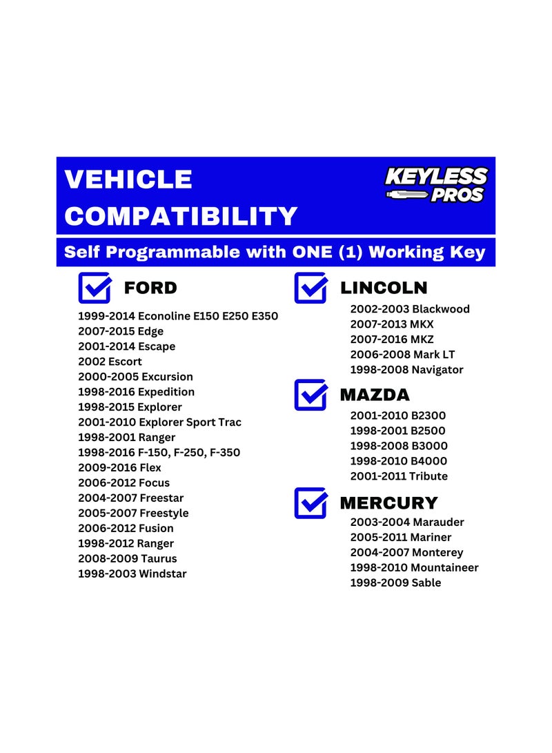 SYOSI 2 قطعة حافظة مفاتيح بديلة بثلاثة أزرار للدخول بدون مفتاح، حافظة مفاتيح بديلة للدخول بدون مفتاح لسيارات فورد، لينكولن، ميركوري، مازدا F150 F250 F350 Escape Expedition Explorer Ranger - Image 2