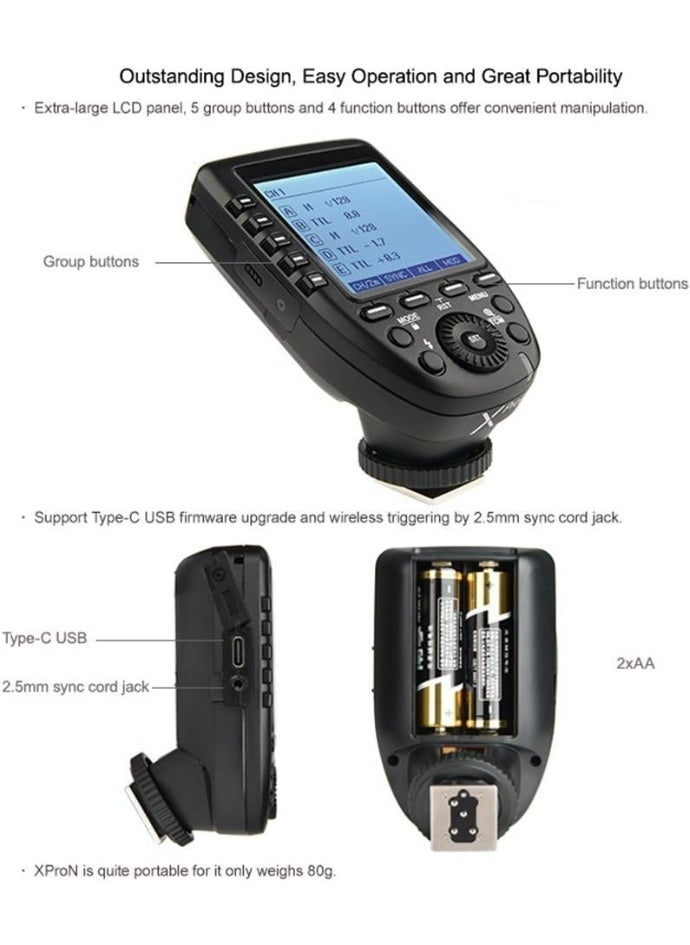 Godox - Godox XProII-N XProII N TTL Wireless Flash Trigger for Nikon, Support 1/8000s HSS, TTL Autoflash, Manual Flash, TCM Transform Function, 5 Delicated Group Button, Large LCD Display, Smart APP Control - Image 1