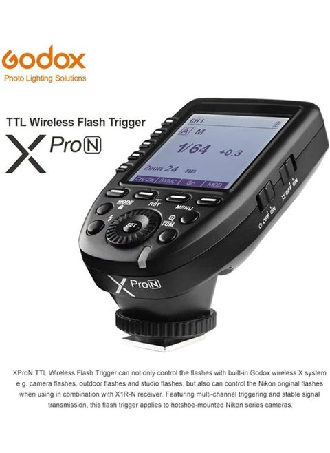 Godox XProII-N XProII N TTL Wireless Flash Trigger for Nikon, Support 1/8000s HSS, TTL Autoflash, Manual Flash, TCM Transform Function, 5 Delicated Group Button, Large LCD Display, Smart APP Control