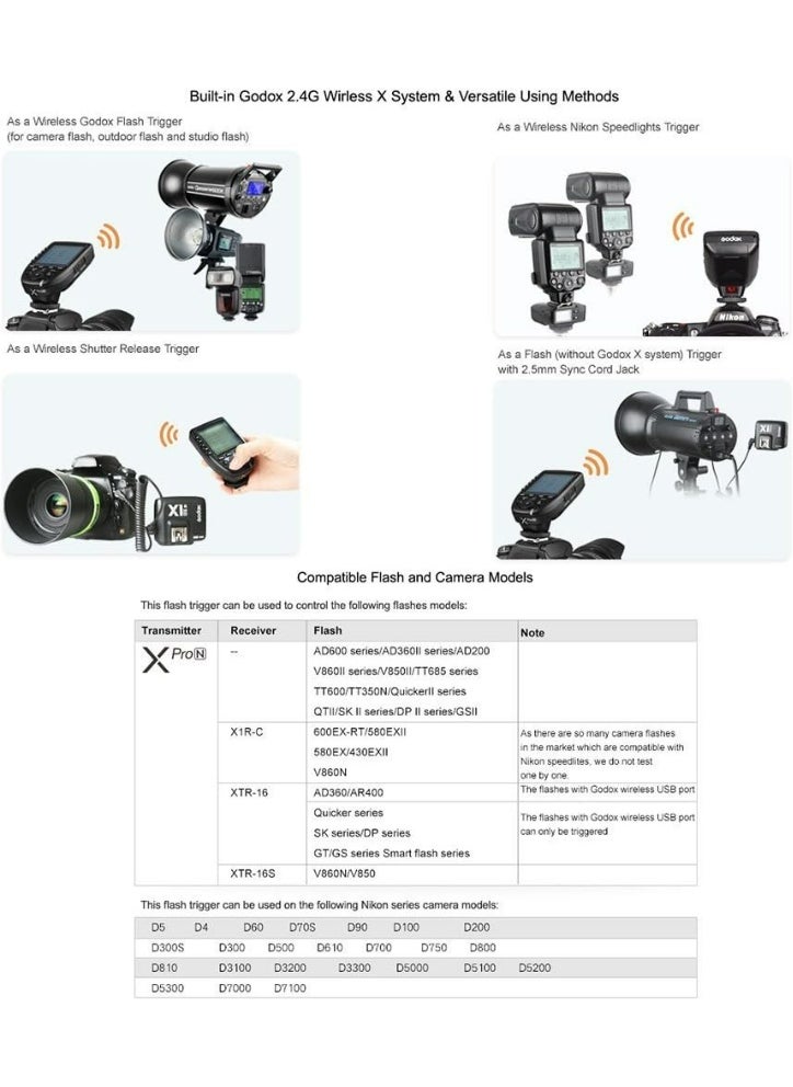 Godox - Godox XProII-N XProII N TTL Wireless Flash Trigger for Nikon, Support 1/8000s HSS, TTL Autoflash, Manual Flash, TCM Transform Function, 5 Delicated Group Button, Large LCD Display, Smart APP Control - Image 1