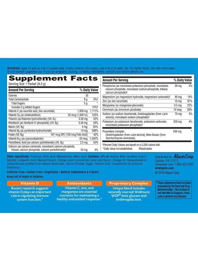 Emergen-C - Immune+ Triple Action Immune Support Powder, BetaVia (R), 1000mg Vitamin C, B Vitamins, Vitamin D and Antioxidants, Super Orange – 30 Count - Image 1