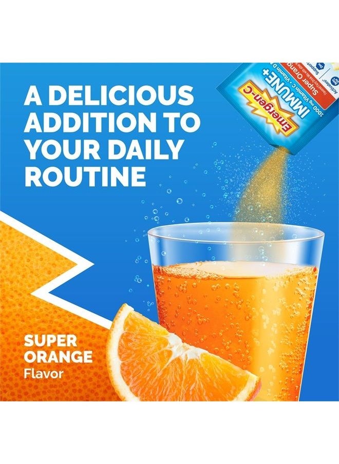 Emergen-C - Immune+ Triple Action Immune Support Powder, BetaVia (R), 1000mg Vitamin C, B Vitamins, Vitamin D and Antioxidants, Super Orange – 30 Count - Image 1