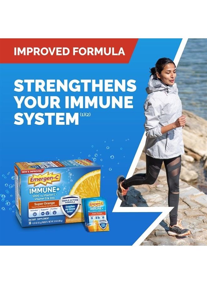 Emergen-C - Immune+ Triple Action Immune Support Powder, BetaVia (R), 1000mg Vitamin C, B Vitamins, Vitamin D and Antioxidants, Super Orange – 30 Count - Image 1