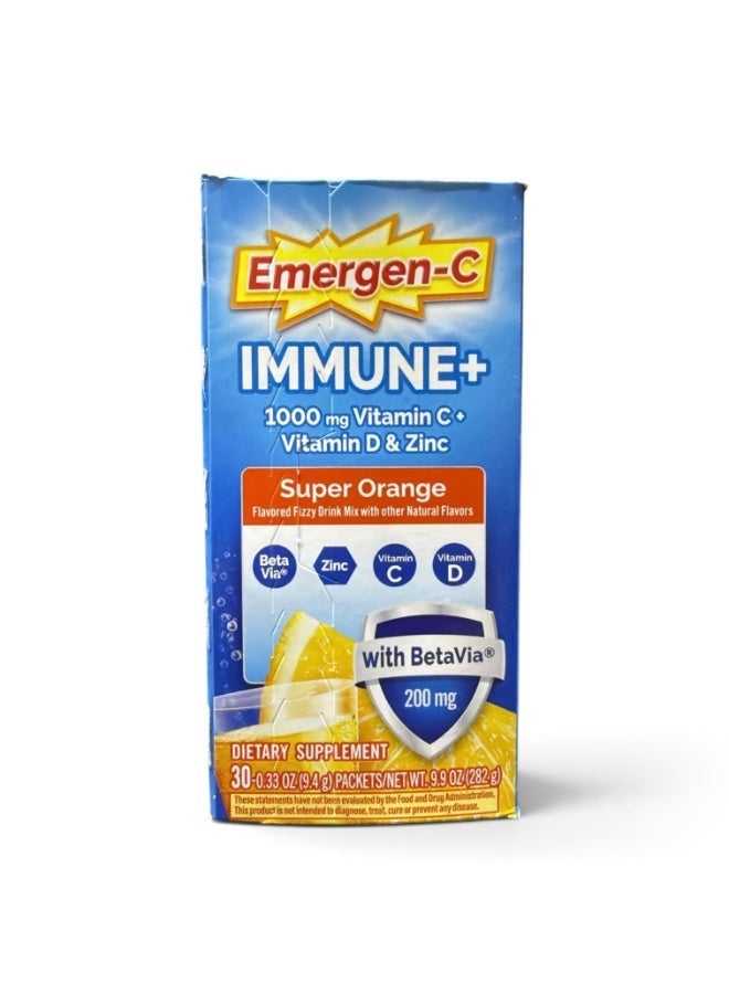 Emergen-C Immune+ Triple Action Immune Support Powder, BetaVia (R), 1000mg Vitamin C, B Vitamins, Vitamin D and Antioxidants, Super Orange – 30 Count Packaging May Vary - Image 3
