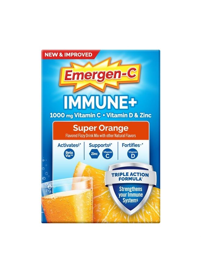 Emergen-C Immune+ Triple Action Immune Support Powder, BetaVia (R), 1000mg Vitamin C, B Vitamins, Vitamin D and Antioxidants, Super Orange – 30 Count Packaging May Vary - Image 4