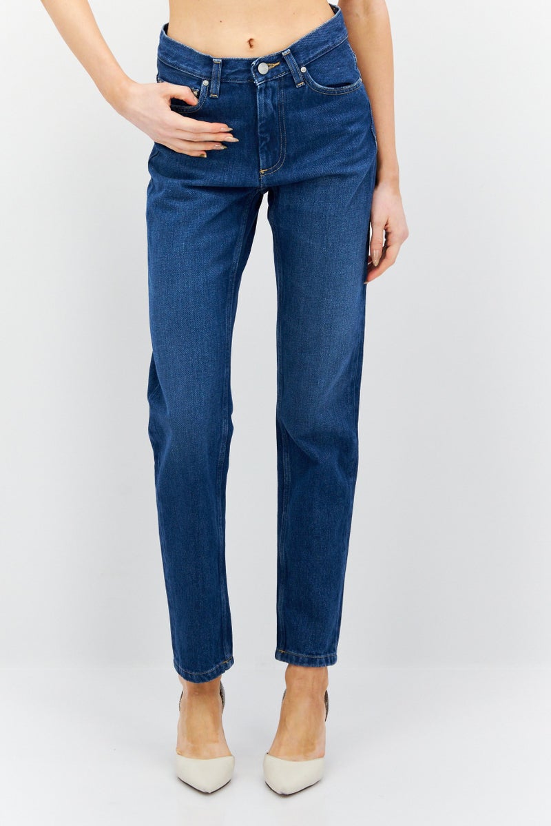 Asos Design Women Slim Fit Washed Denim Jeans, Blue - Image 1