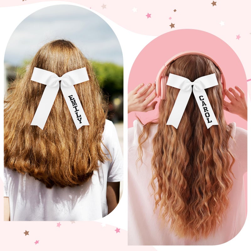 Hoteam 20 Pcs 8 Inch Jumbo Cheer Hair Bows Cheerleading Bows 12 Personalized Collegiate Cheer Hair Bow 8 Heat Transfer Alphabets Decals Custom Team Spirit Ponytail Holders for Teen Girls - Image 4