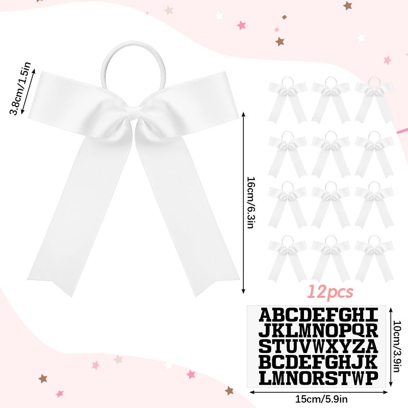 Hoteam 20 Pcs 8 Inch Jumbo Cheer Hair Bows Cheerleading Bows 12 Personalized Collegiate Cheer Hair Bow 8 Heat Transfer Alphabets Decals Custom Team Spirit Ponytail Holders for Teen Girls - Image 3