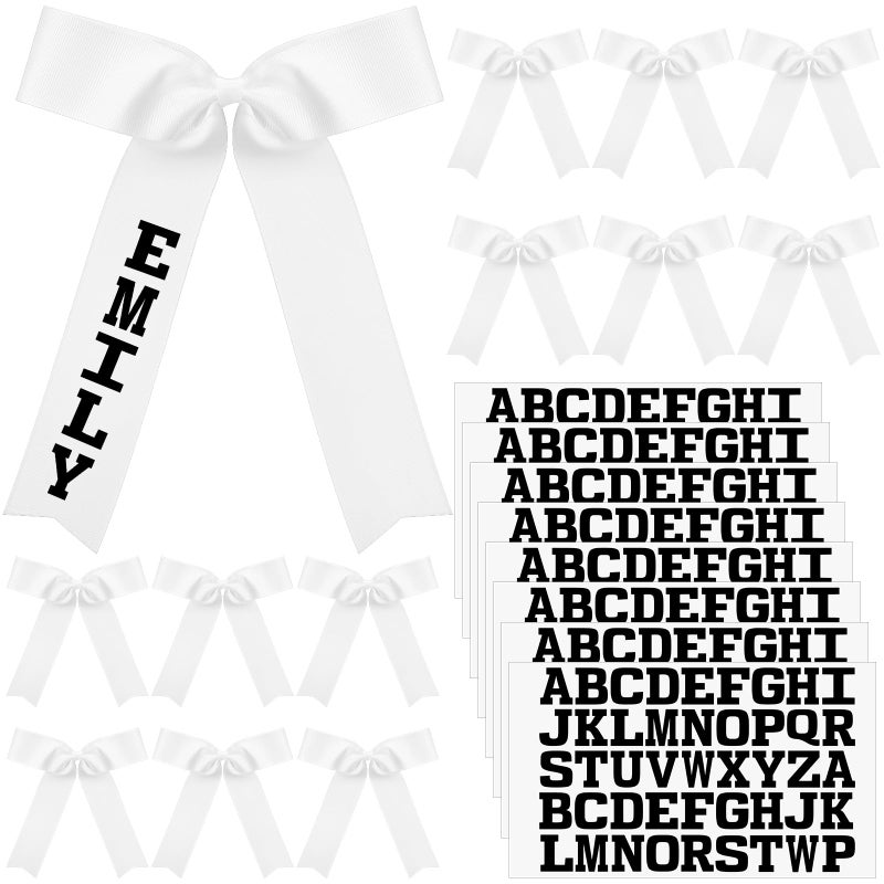 Hoteam 20 Pcs 8 Inch Jumbo Cheer Hair Bows Cheerleading Bows 12 Personalized Collegiate Cheer Hair Bow 8 Heat Transfer Alphabets Decals Custom Team Spirit Ponytail Holders for Teen Girls - Image 1