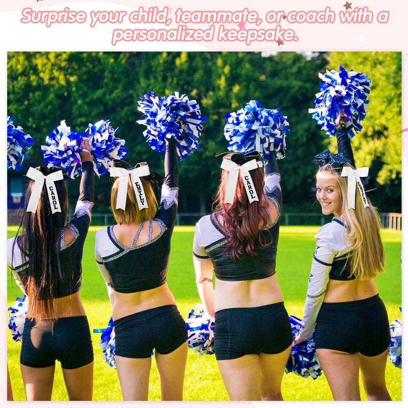 Hoteam 20 Pcs 8 Inch Jumbo Cheer Hair Bows Cheerleading Bows 12 Personalized Collegiate Cheer Hair Bow 8 Heat Transfer Alphabets Decals Custom Team Spirit Ponytail Holders for Teen Girls - Image 5