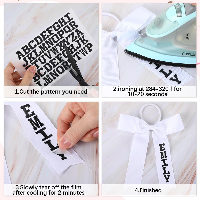 Hoteam 20 Pcs 8 Inch Jumbo Cheer Hair Bows Cheerleading Bows 12 Personalized Collegiate Cheer Hair Bow 8 Heat Transfer Alphabets Decals Custom Team Spirit Ponytail Holders for Teen Girls - Image 2