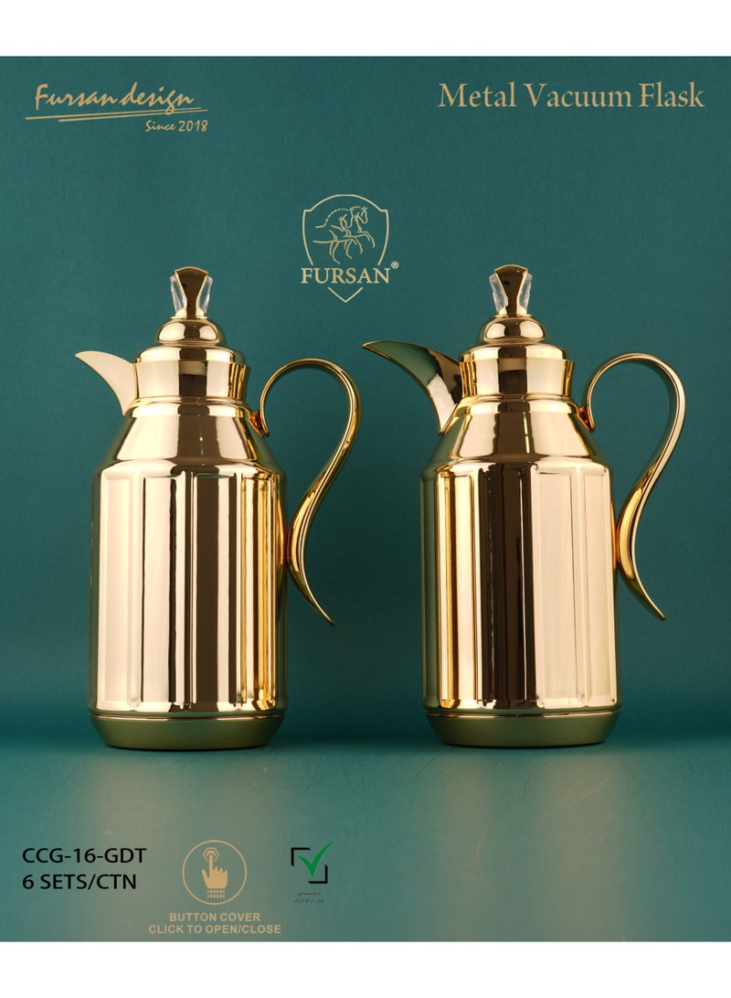 FURSAN Arabic Vacuum Flask Set, 1.0L, Metal Body, for Coffee and Tea
