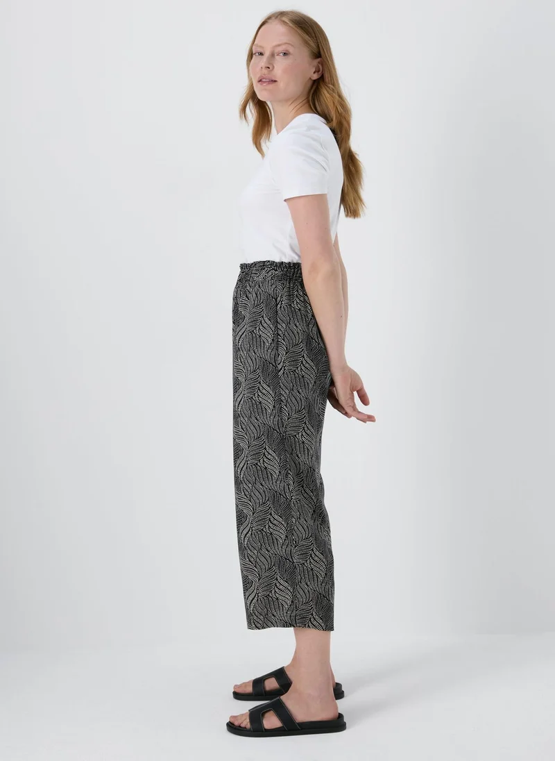 Matalan Black Mono Print Wide Leg Crop Trousers