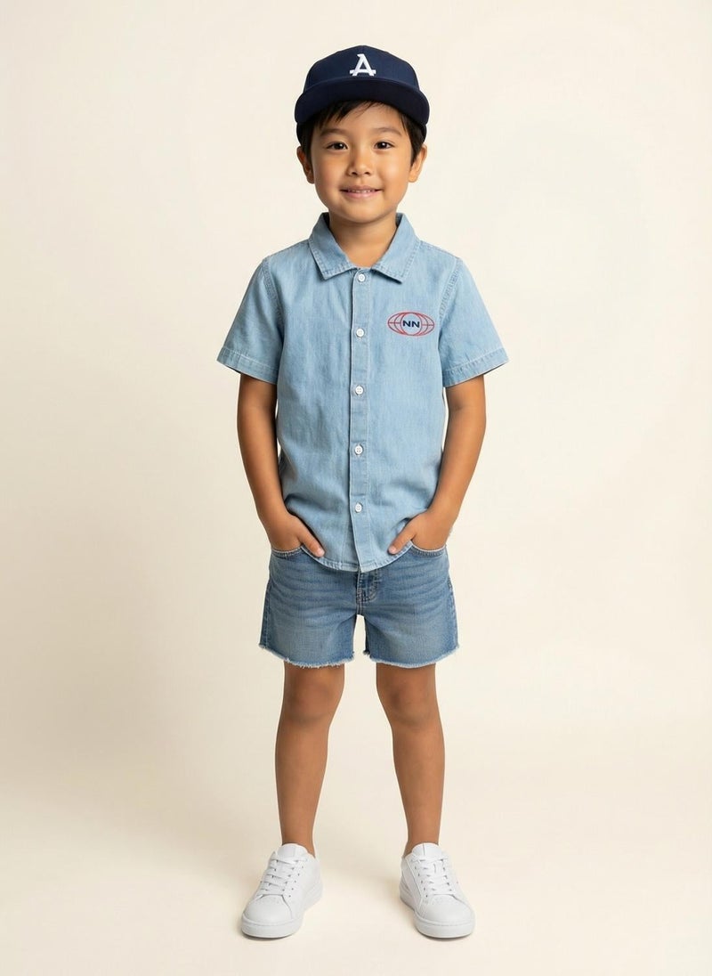 Nautinati Boys' 100% Cotton Racing Front & Back Placement Print Denim Shirt - Image 2