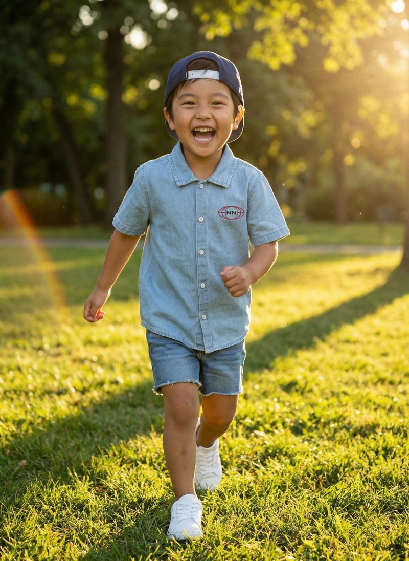 Nautinati Boys' 100% Cotton Racing Front & Back Placement Print Denim Shirt - Image 5
