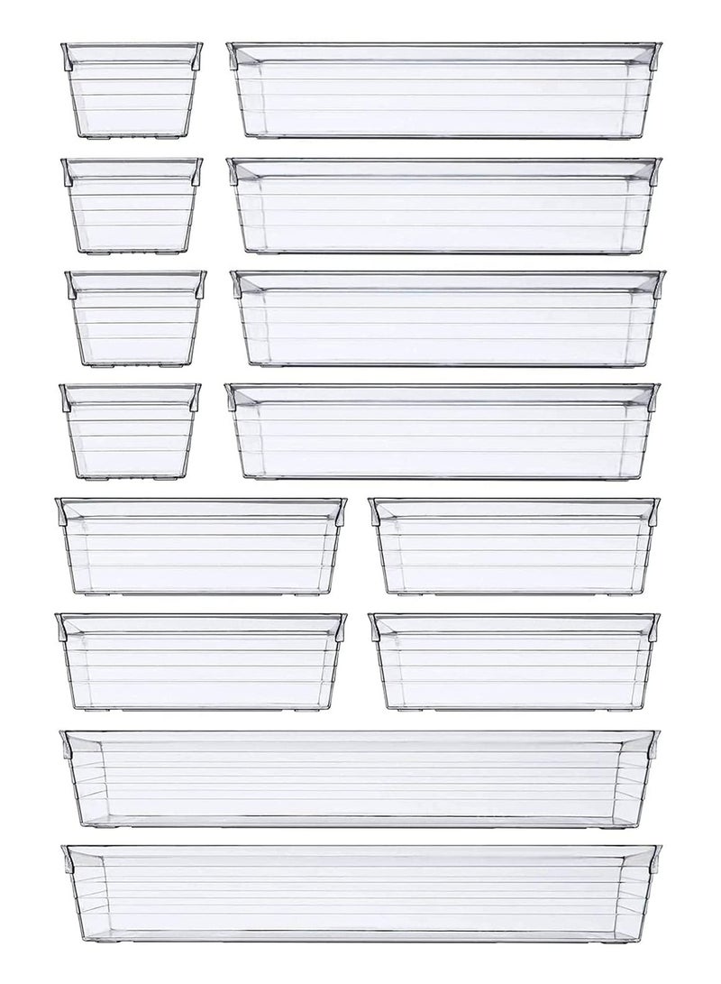 Swift 14 PCS Clear Plastic Drawer Organizer Tray for Makeup, Kitchen Utensils, Jewelries and Gadgets Storage Boxes - Image 1