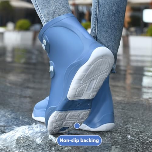 PALAY® Silicone Shoe Rain Cover for Men Women Waterproof Shoe Cover, Outdoor High Top Shoe Cover, Anti-slip Puncture Proof Sole Design Outdoor Shoe Rain Cover with Button Closure, US Size 5-7, Blue - Image 5
