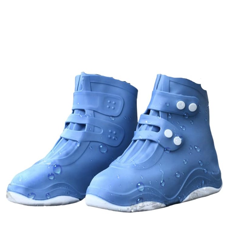 PALAY® Silicone Shoe Rain Cover for Men Women Waterproof Shoe Cover, Outdoor High Top Shoe Cover, Anti-slip Puncture Proof Sole Design Outdoor Shoe Rain Cover with Button Closure, US Size 5-7, Blue - Image 1