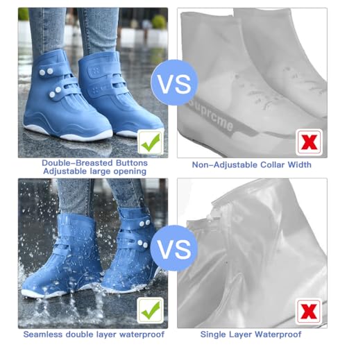 PALAY® Silicone Shoe Rain Cover for Men Women Waterproof Shoe Cover, Outdoor High Top Shoe Cover, Anti-slip Puncture Proof Sole Design Outdoor Shoe Rain Cover with Button Closure, US Size 5-7, Blue - Image 4