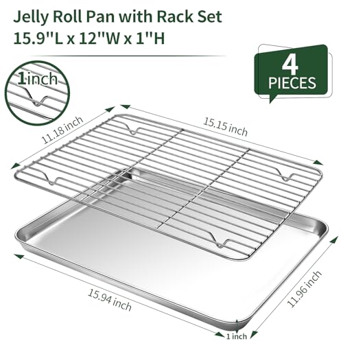 CEKEE Baking Sheet and Cooling Rack Set (2 Baking Pans + 2 Baking Racks), Stainless Steel Cookie Sheet Baking Pan Tray for Toaster Oven, Non Toxic & Heavy Duty & Easy Clean, Size 16 x 12 x 1 Inches - Image 2