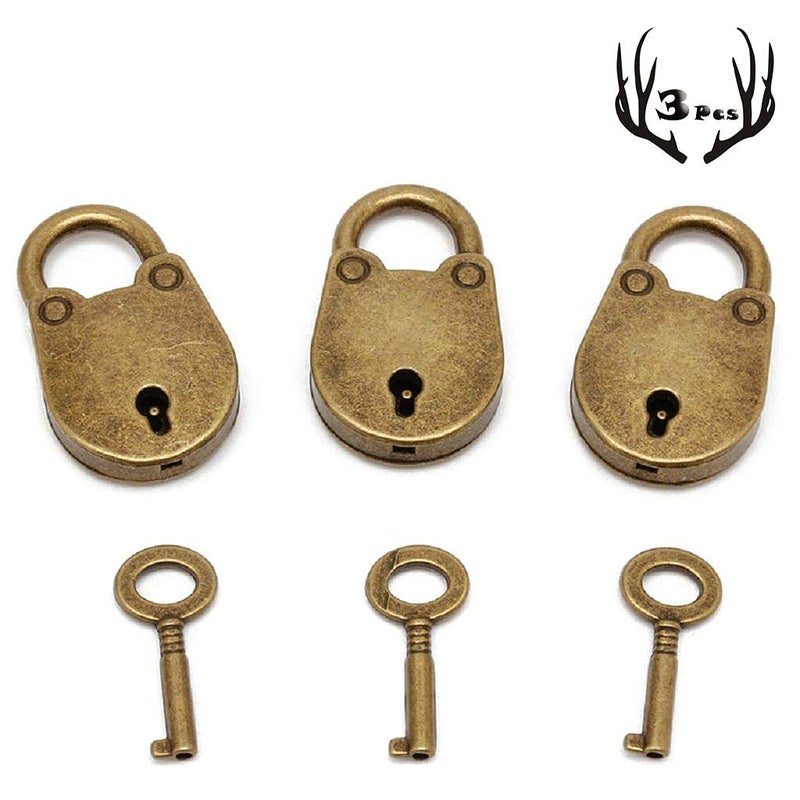 Rich Boxer 3Pcs Mini Bronze Antique Padlock Small Metal Padlock Archaize Style Lock Mini Lock with Key - Image 2