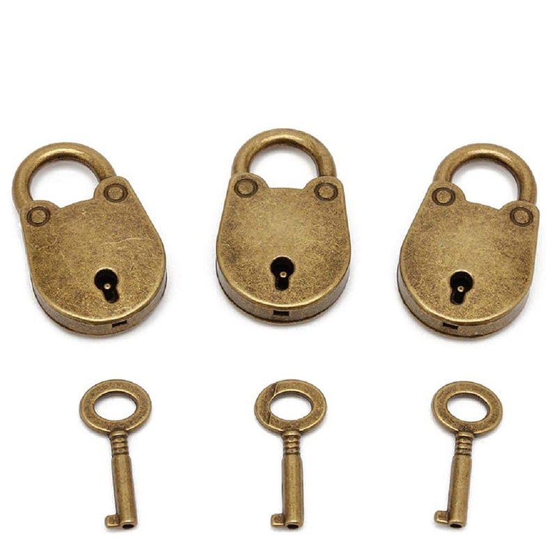 Rich Boxer 3Pcs Mini Bronze Antique Padlock Small Metal Padlock Archaize Style Lock Mini Lock with Key - Image 1
