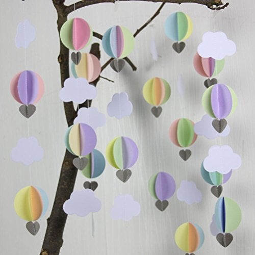 Mybbshower Pastel 3D Clouds Hot Air Balloons Garland Birthday Party Home Nursery Room Decorations Up Up and Away Photo Prop 5 pcs - Image 4