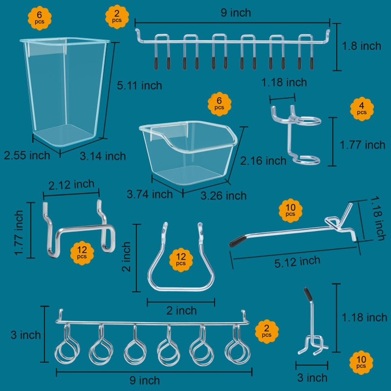 Daanxw 248PCS Pegboard Accessories Organizer Kit,1/8 and 1/4 inch Pegboard Hooks Assortment, Pegboard Bins, Metal Hooks for Hanging Storage (Transparent) - Image 3