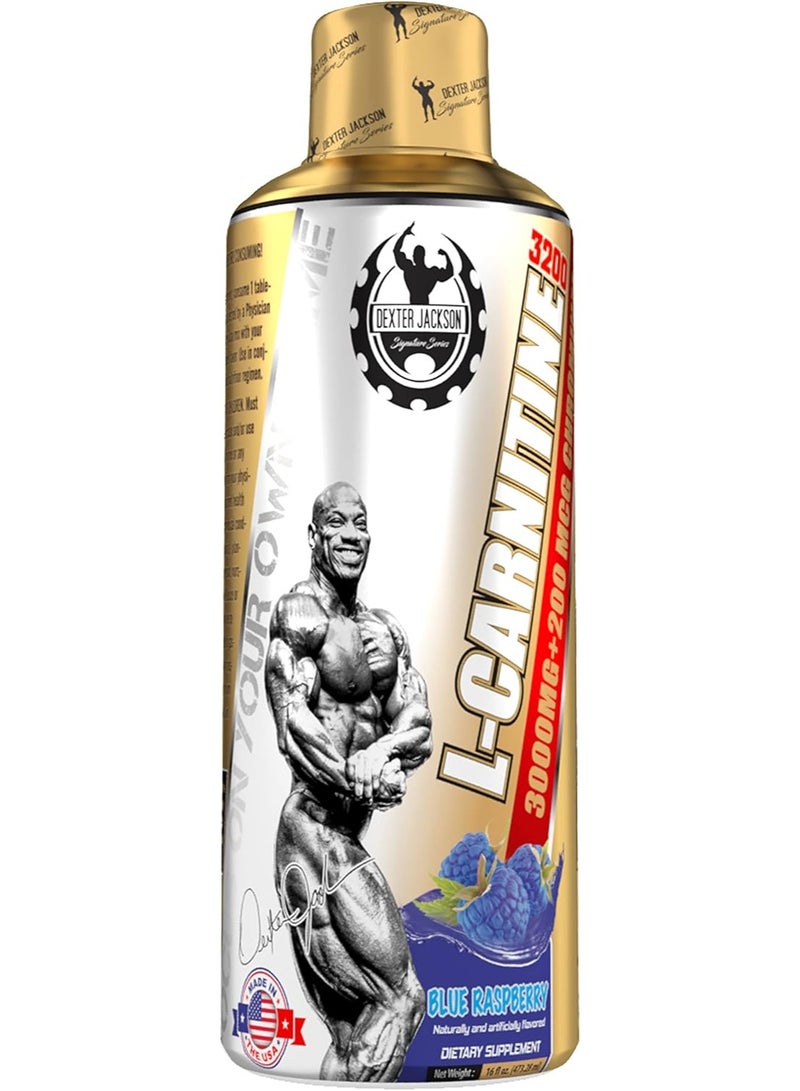DEXTER JACKSON L-Carnitine 3000mg + 200mcg Chromium Blue Raspberry Flavor 473ml – Energy & Fat Metabolism Support - Image 1