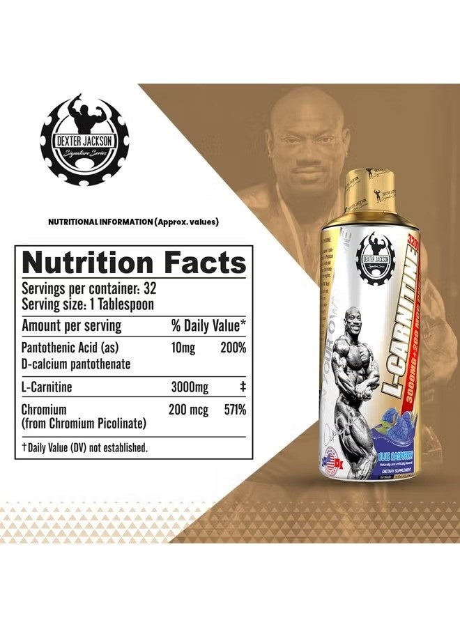 DEXTER JACKSON L-Carnitine 3000mg + 200mcg Chromium Blue Raspberry Flavor 473ml – Energy & Fat Metabolism Support - Image 4